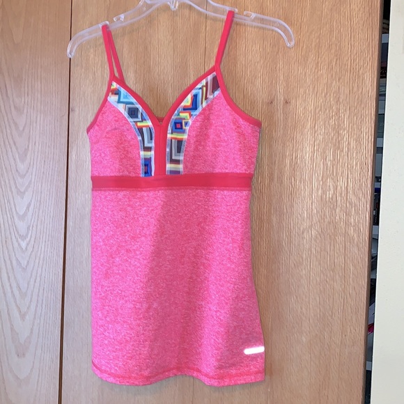 One Tooth Yoga USA MADE coral marled geometric sport workout bra tank top EUC - Picture 3 of 9